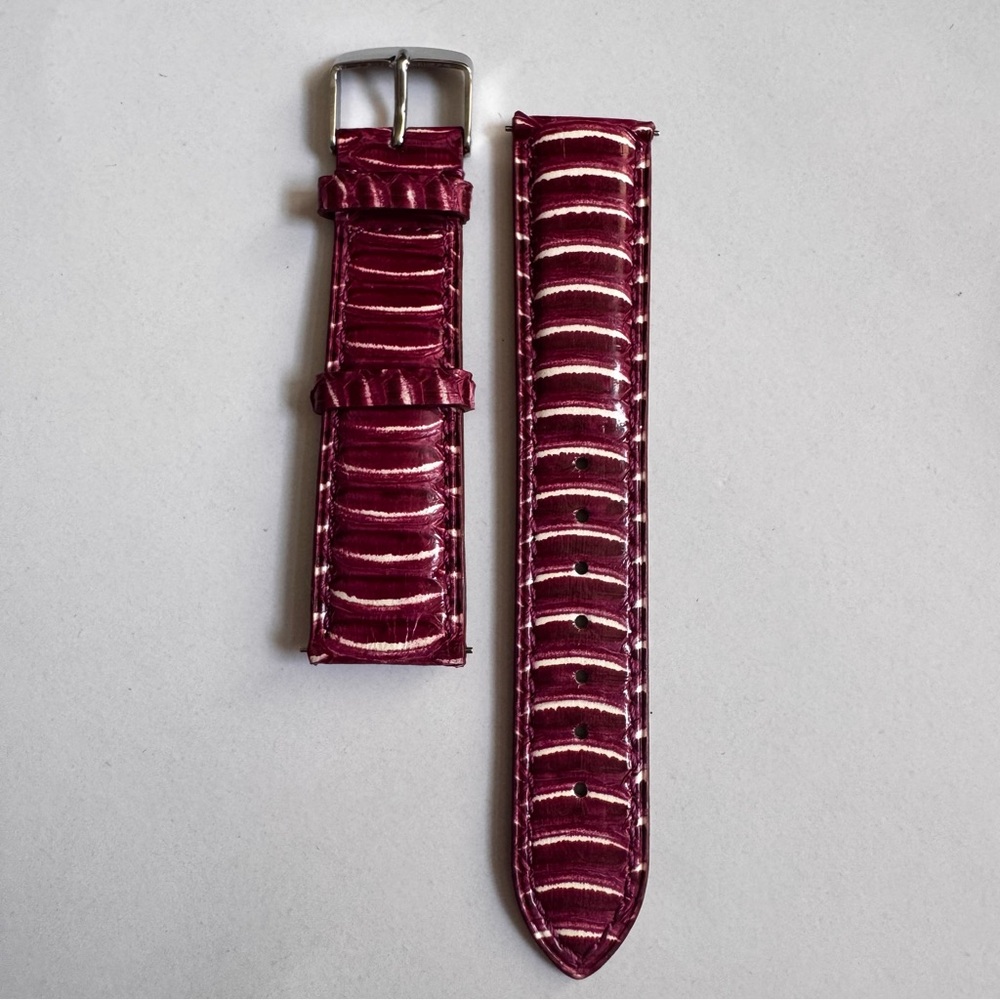 Dark Fuchsia Pink Snake? Skin Striped Leather Watch Band 20mm
